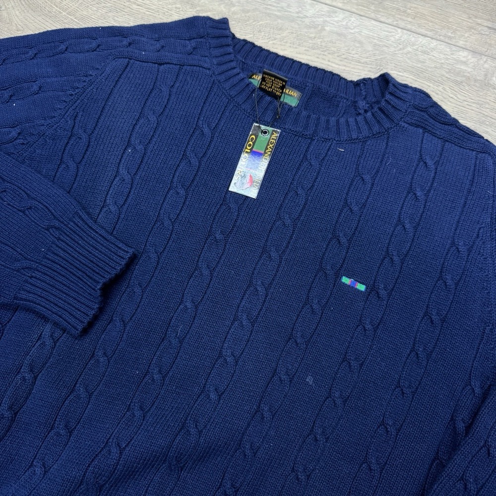 NWT Alexander Julian Colours Navy Blue Cable Knit Sweater Men's Sz XL Cotton Pre